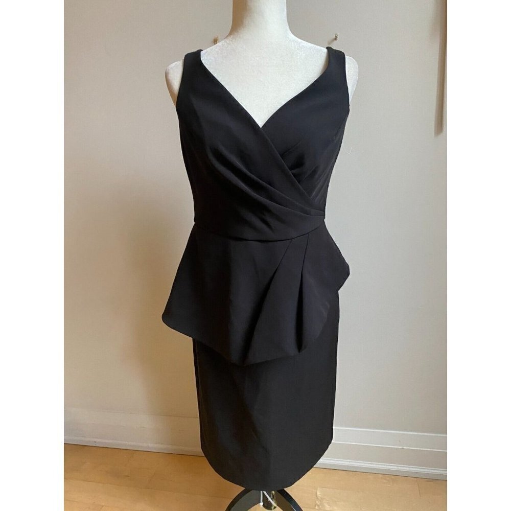 Ralph Lauren womens black surplice peplum sheath dress
